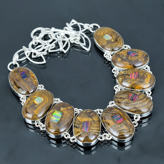 Handmade Ethiopian Opal Necklace: Sterling Silver Boulder Opal Jewelry