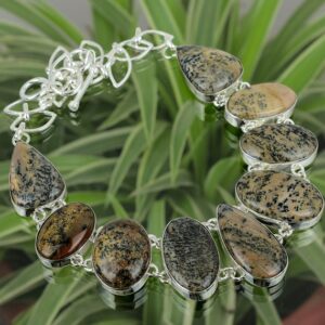 Handmade Honey Dendrite Opal Necklace: 925 Sterling Silver, Adjustable Chain