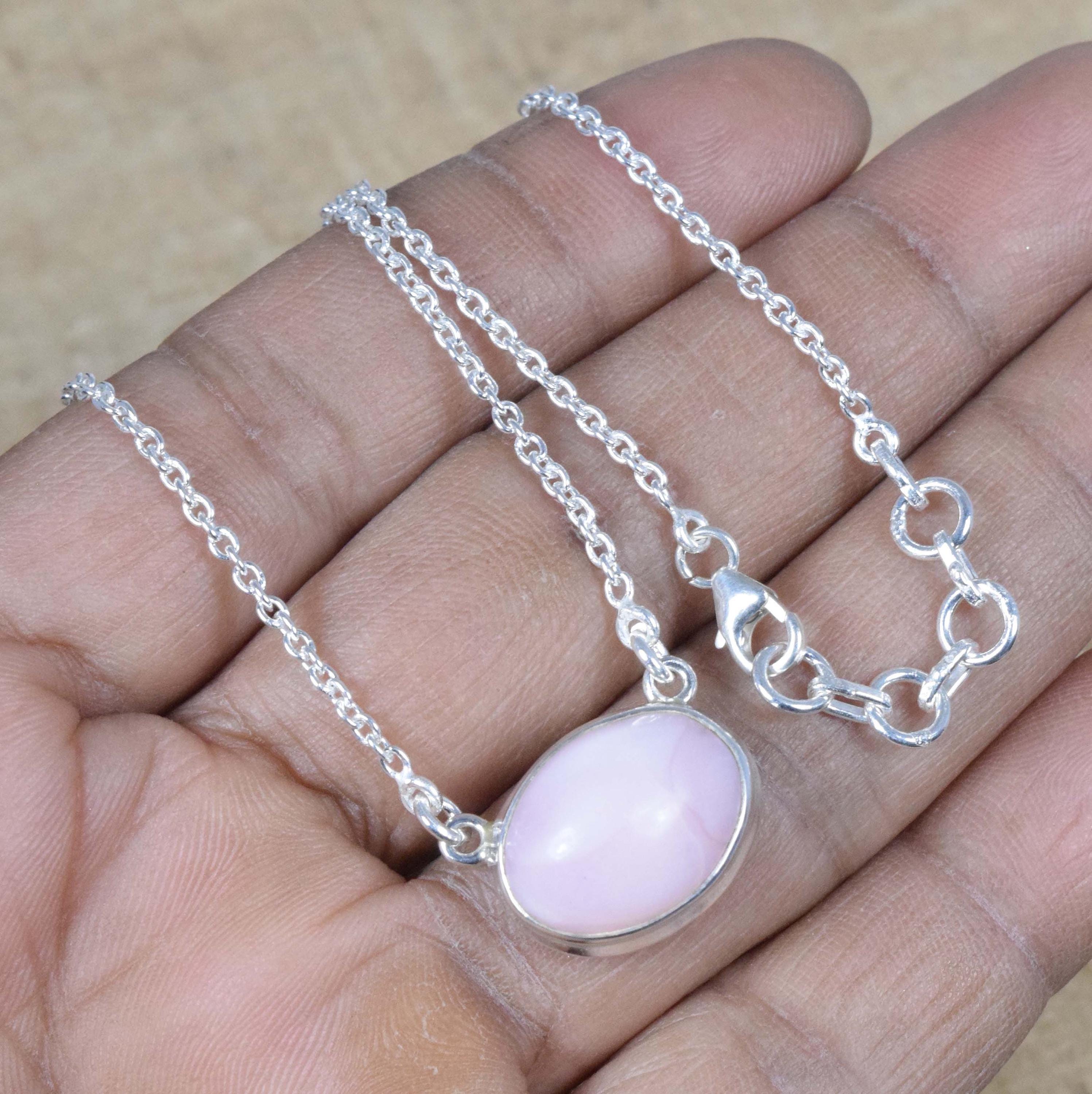 Handmade Pink Opal Sterling Silver Necklace: October Birthstone Jewelry