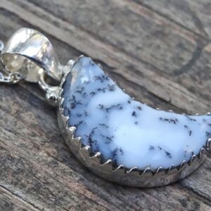 Handmade Sterling Silver Dendrite Opal Moon Necklace