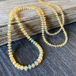 Long Welo Fire Opal 14k Gold Necklace: Caramel Gemstone, 36 Inch