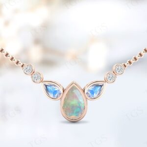 Natural Opal Necklace For Women Rose Gold Art Deco Opal Wedding Necklace Pear Shaped Opal Necklace For Her Unique Opal Tear Drop Necklace