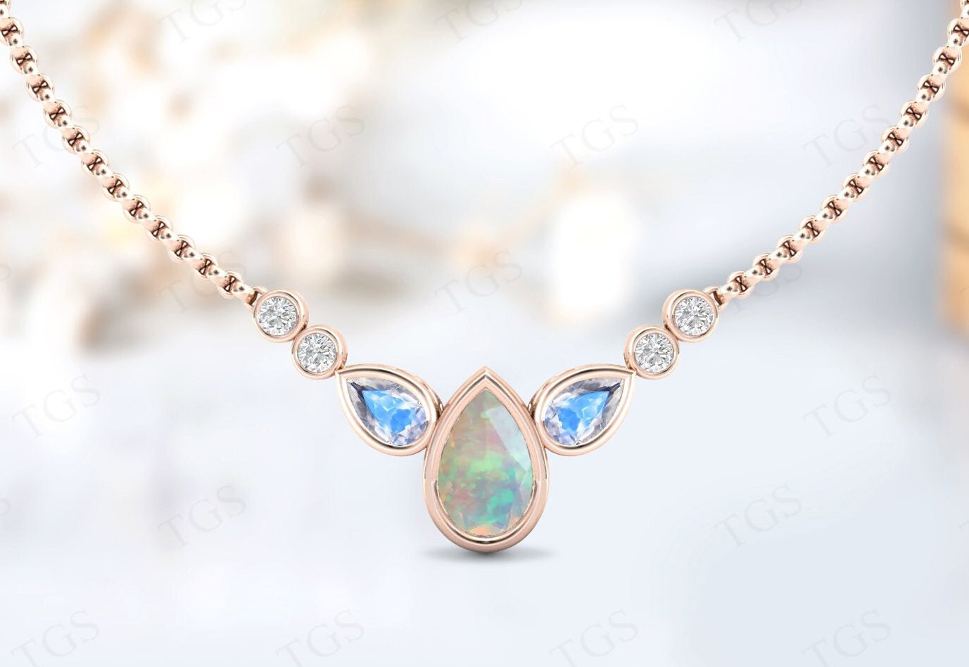 Natural Opal Necklace For Women Rose Gold Art Deco Opal Wedding Necklace Pear Shaped Opal Necklace For Her Unique Opal Tear Drop Necklace