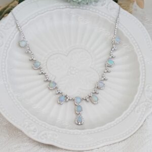 Natural Opal Sterling Silver Necklace, Genuine October Birthstone, Wedding Necklace