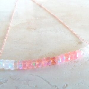 Pink Ethiopian Opal Necklace, Beaded Gemstone Jewelry
