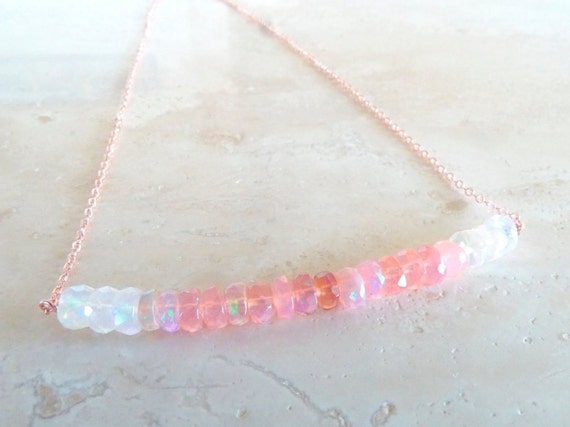 Pink Ethiopian Opal Necklace, Beaded Gemstone Jewelry