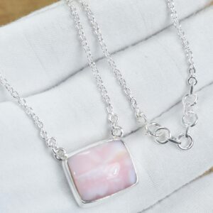 Pink Opal Sterling Silver Necklace: Elegant Gemstone Chain, October Birthstone