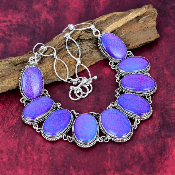 Purple Australian Triplet Opal Gemstone Necklace Handmade Necklace 925 Sterling Silver Necklace Adjustable Chain Necklace Party Wear Gift Purple Australian Triplet Opal Gemstone Necklace Handmade Necklace 925 Sterling Silver Necklace Adjustable Chain Necklace Party Wear Gift