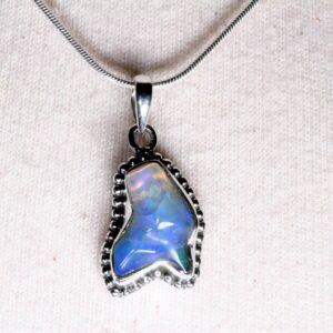 Purple Opal Necklace In Sterling Silver, Aqua Blue Opal, October Birthstone, Gift For Wife