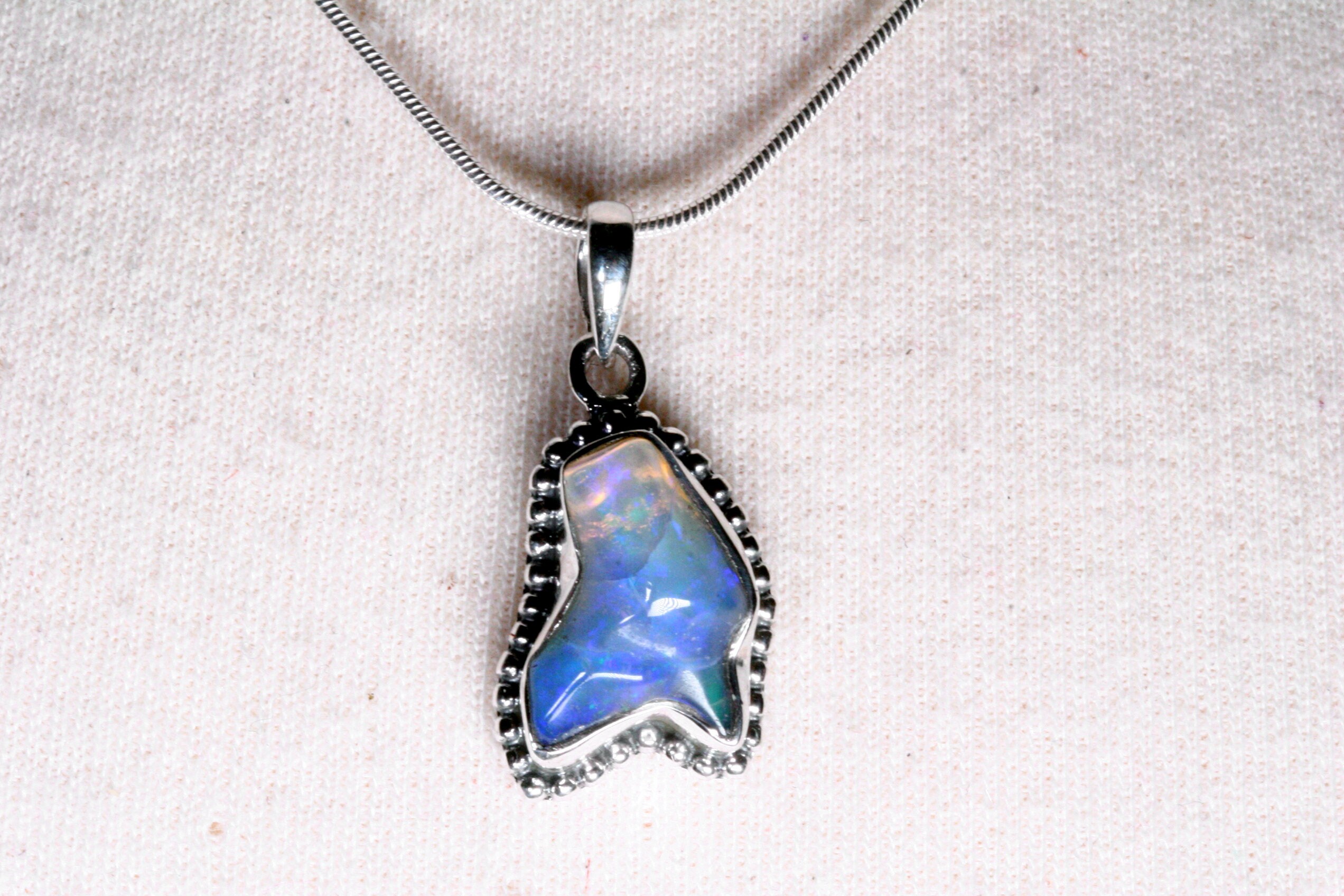 Purple Opal Necklace In Sterling Silver, Aqua Blue Opal, October Birthstone, Gift For Wife