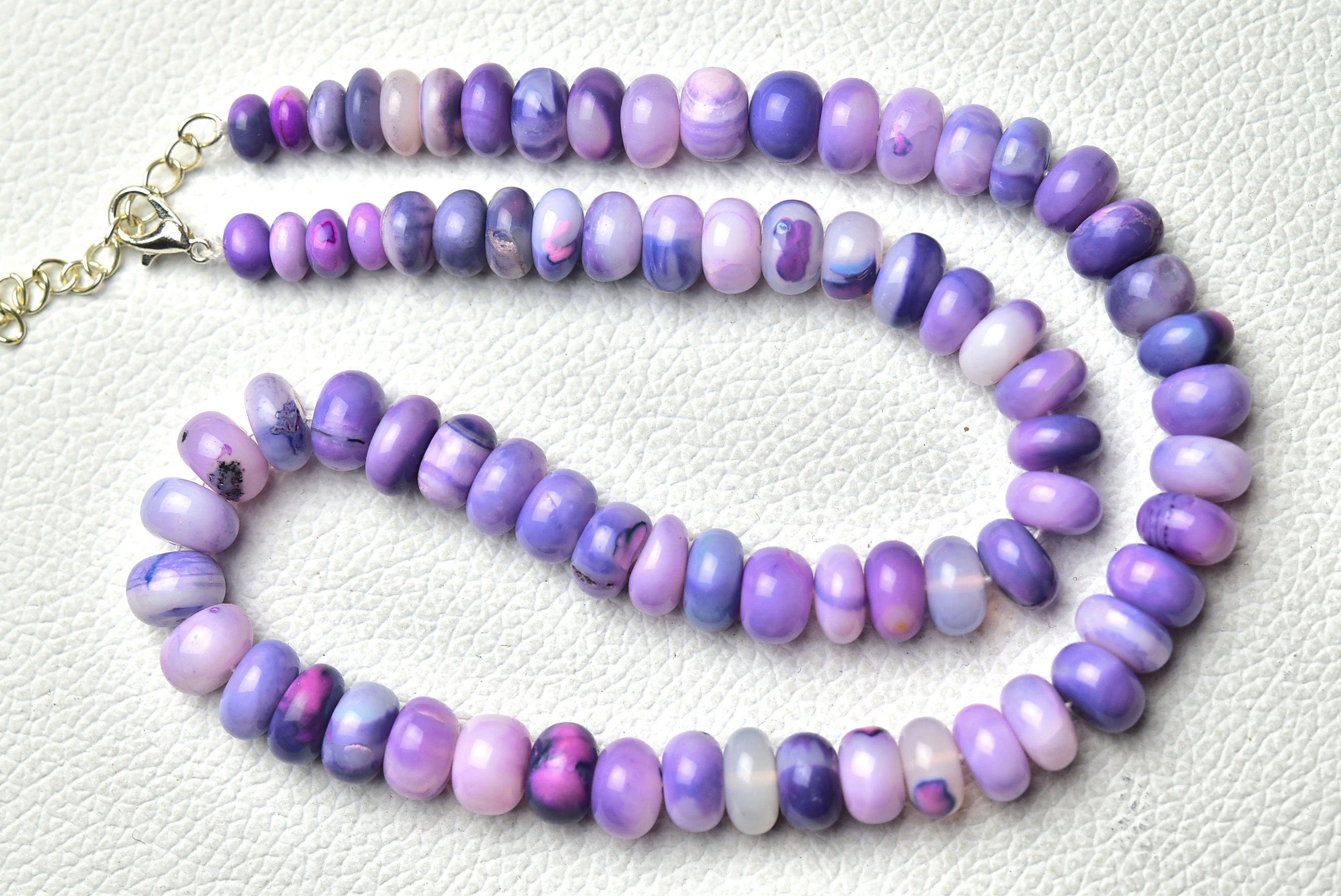 Purple Opal Necklace Smooth Rondelle Necklace 6.5mm To 10mm Gemstone Beads Opal Jewelry Beads Adjustable Necklace 16 Inch Necklace No5334