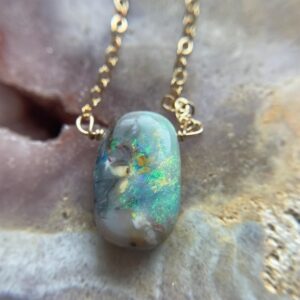 Raw Australian Opal Necklace: 14k Gold Filled Chain, October Birthstone Raw Australian Opal Necklace: 14k Gold Filled Chain, October Birthstone