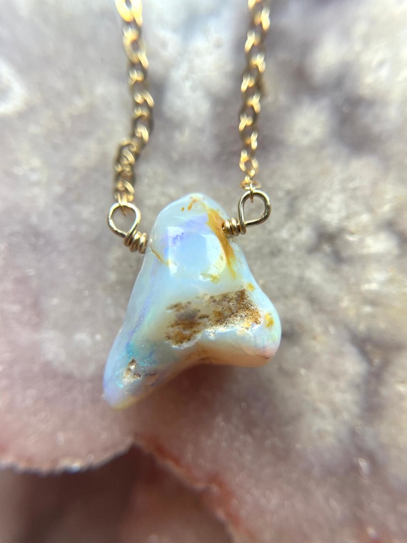 Raw Australian Opal Necklace: 14kt Gold Filled Chain, October Birthstone