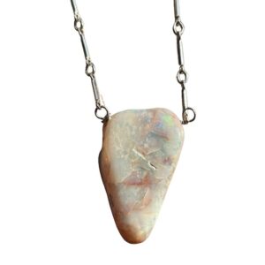 Raw Australian Opal Necklace: Sterling Silver Chain, October Birthstone Raw Australian Opal Necklace: Sterling Silver Chain, October Birthstone