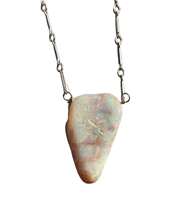 Raw Australian Opal Necklace: Sterling Silver October Birthstone