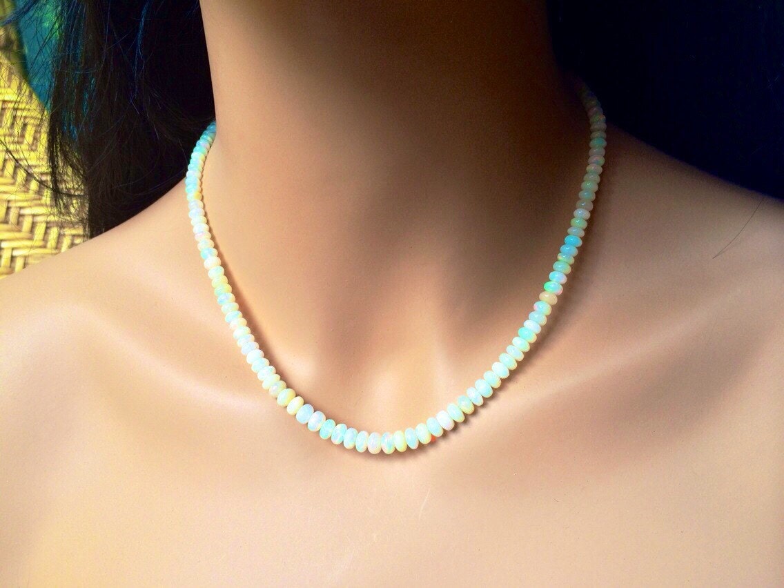 Welo Fire Opal Necklace: Sterling Silver Beaded Gemstone, October Birthstone