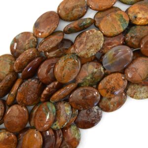 20mm brown green opal flat oval beads 16" strand