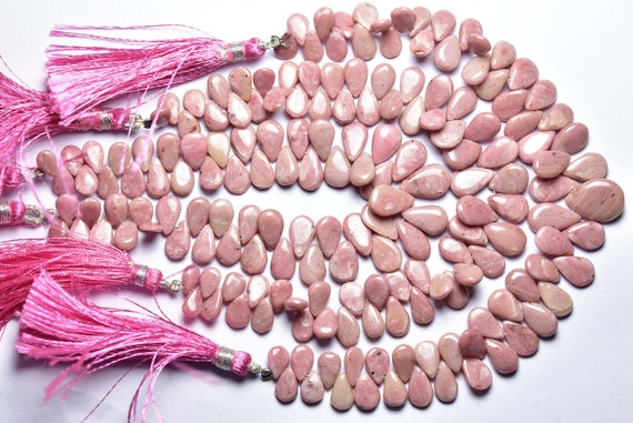 7 Inches - Natural Smooth Pink Opal Pear Briolettes - Size Is 5.5x8-7.5x11 Mm #1611