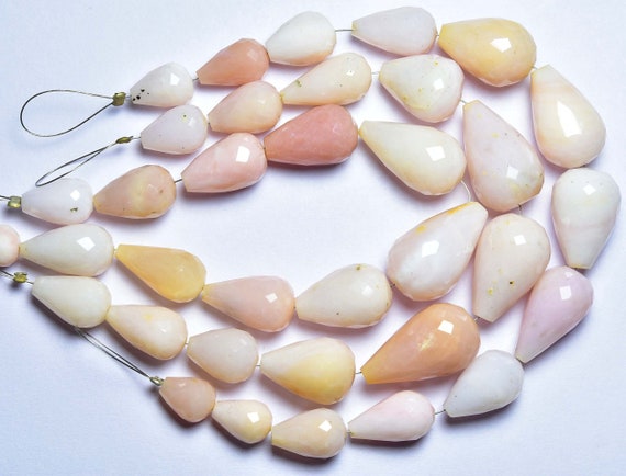 7 Inches - Beautiful Natural Faceted Peruvian Pink Opal Tear Drops Briolettes - Size Is 8x12 - 11x18 Mm #1619