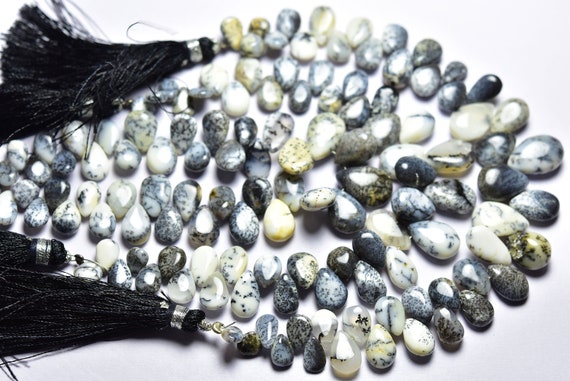 7 Inches - Natural Smooth Dendritic Opal Pear Briolettes - High Quality Opal - Size Is 6x8-9x12 Mm #1612