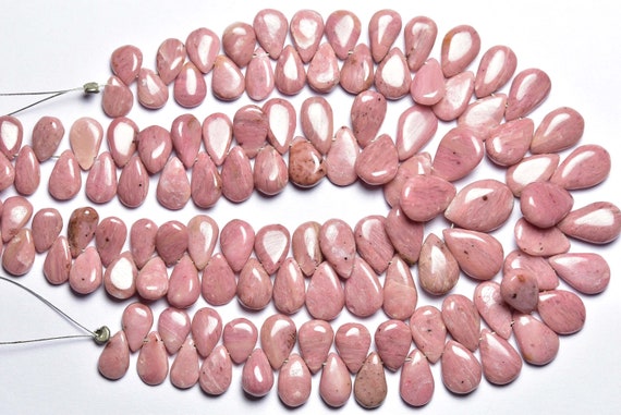7 Inches - Natural Smooth Pink Opal Pear Briolettes - Size Is 5.5x8-8x11 Mm #1617