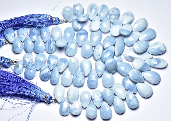 8 Inches,natural Blue Opal Faceted Pear Briolettes,soft Blue Natural Texture Opal Finest Quality,size Is 9x13-9x18mm #250