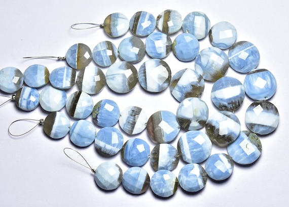 8 Inches,super Quality Natural Bi Blue Gray Opal Faceted Coin Briolettes,size Is 13-17.50mm #147