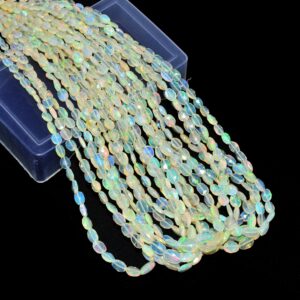 Aaa+ Ethiopian Welo Opal Fire 6mm-8mm Faceted Oval Beads , Natural Ethiopian Opal Precious Gemstone Welo Opal Loose Beads , 16inch Strand