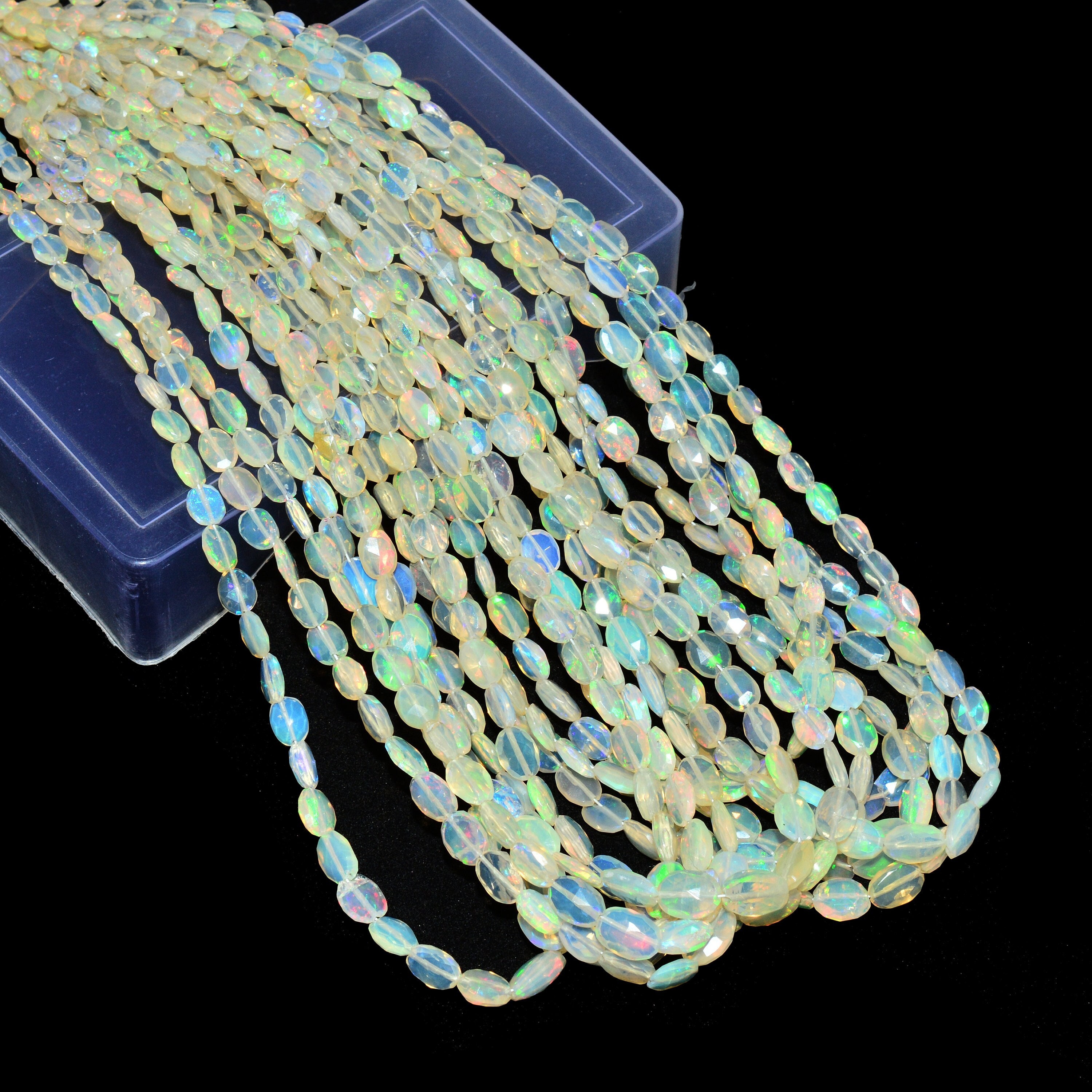 Aaa+ Ethiopian Welo Opal Fire 6mm-8mm Faceted Oval Beads , Natural Ethiopian Opal Precious Gemstone Welo Opal Loose Beads , 16inch Strand