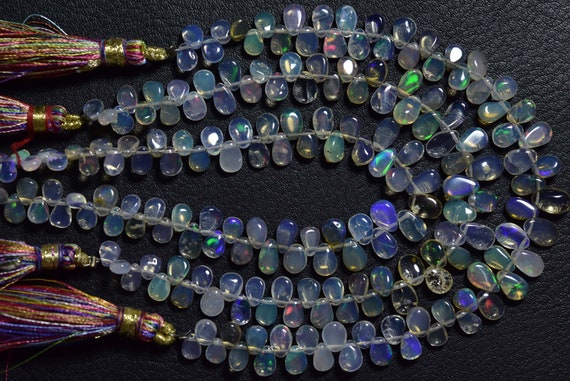 Beautiful Ethiopian Opal Briolette Beads - 7 Inches - Natural Beautiful Smooth Ethiopian Opal Pear Briolettes,size Is 4x5.50-5x7 Mm #1804