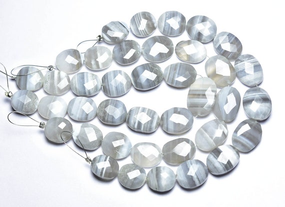 Bi Gray Opal Oval Beads - 7 Inches - Natural Faceted Gray Opal Oval Briolette - Size Is 10x12 - 10x15 Mm #2614