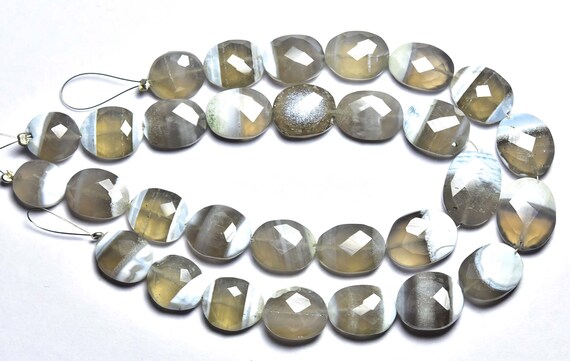 Bi Opal Oval Beads - 8 Inches - Natural Bi Gray Opal Faceted Oval Briolettes Strand - Size Is 12-14 Mm #612