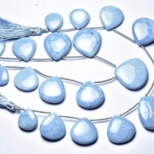 Big Blue Opal Heart Beads - 8 Inches - Natural Smooth Blue Opal Briolette - Size Is 14 - 21 Mm #2630