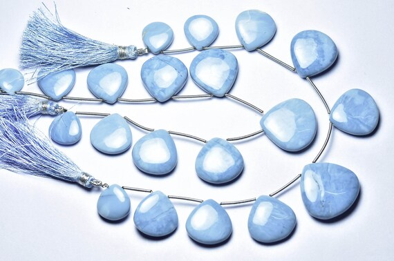 Big Blue Opal Heart Beads - 8 Inches - Natural Smooth Blue Opal Briolette - Size Is 14 - 21 Mm #2630 Big Blue Opal Heart Beads - 8 Inches - Natural Smooth Blue Opal Briolette - Size Is 14 - 21 Mm #2630