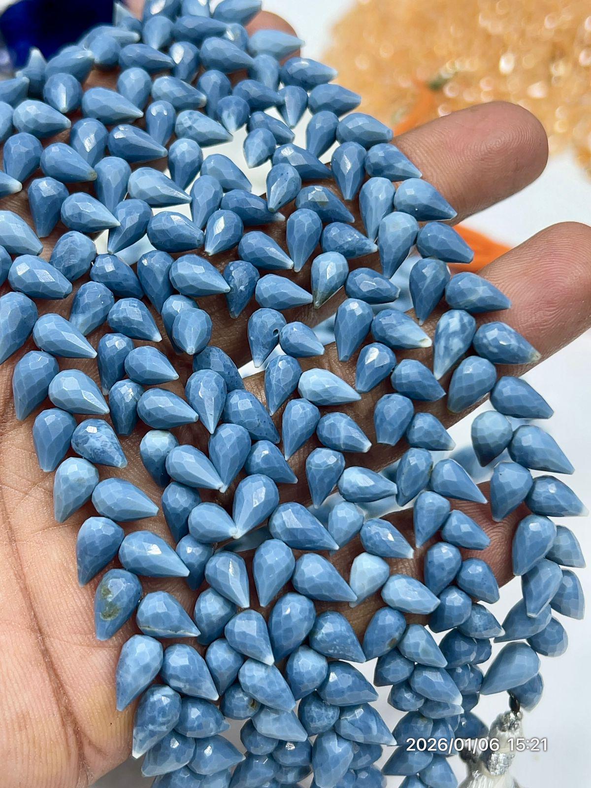 Dark Blue Opal Briolette Beads, Faceted Teardrop, 8 Inch Strand