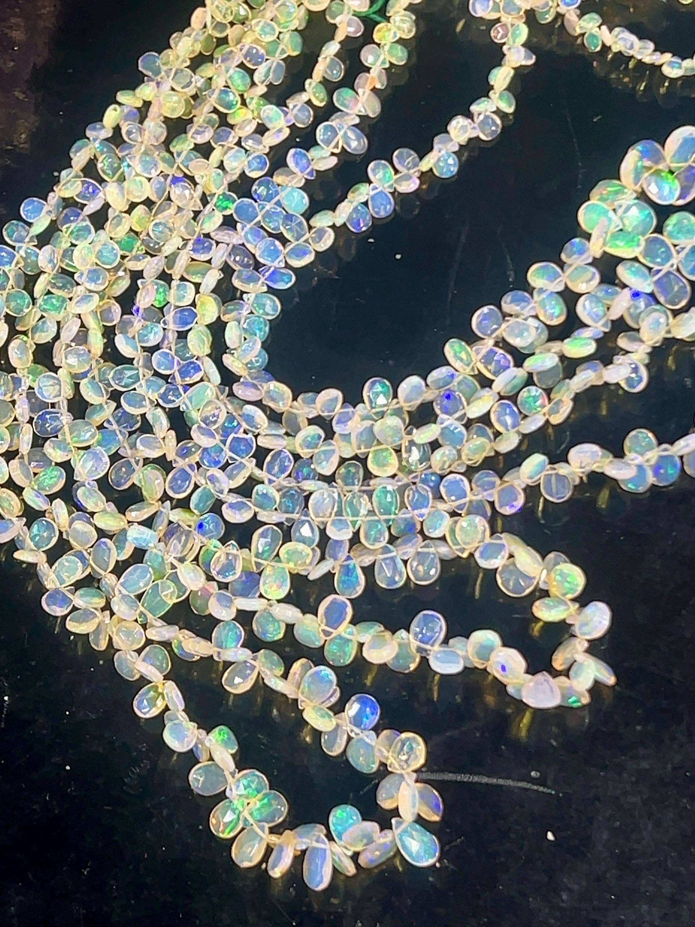 Ethiopian Opal Beads: Faceted Pear Briolette Drops, 4x6mm, 8 Inch Strand