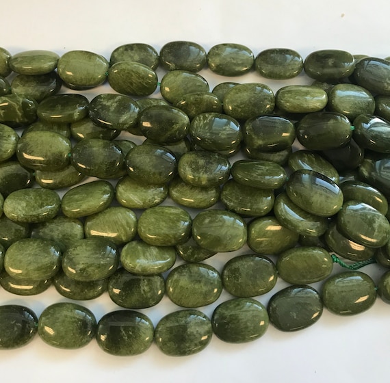 Green Opal 18x13x6mm Flat Oval Gemstone Beads -15.5 Inch Strand