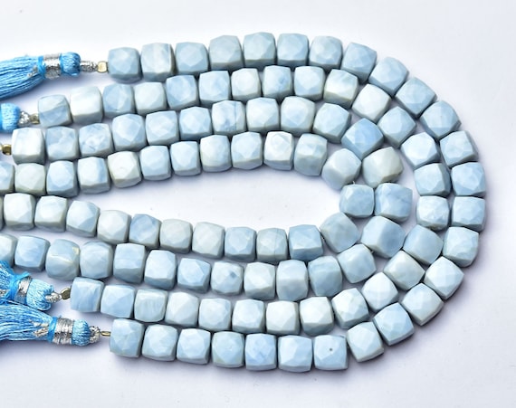 Natural Blue Opal Faceted Cube 8 Inches Faceted Cube Beads Box Briolette - Size Is 7.5 - 8mm #2204