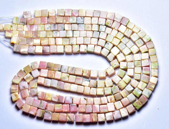 Peru Pink Opal Cube Beads - 16 Inches - Natural Beautiful Faceted Peruvian Pink Opal Cube - Size Is 5 - 5.5 Mm #2565 Peru Pink Opal Cube Beads - 16 Inches - Natural Beautiful Faceted Peruvian Pink Opal Cube - Size Is 5 - 5.5 Mm #2565