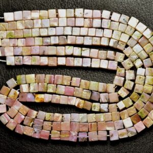 Peru Pink opal Cube Beads - 16 inches - Natural Beautiful Faceted Peru Pink Opal Cube - Size is 5 mm #2568 Peru Pink opal Cube Beads - 16 inches - Natural Beautiful Faceted Peru Pink Opal Cube - Size is 5 mm #2568