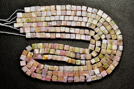 Peru Pink Opal Cube Beads - 16 Inches - Natural Beautiful Faceted Peru Pink Opal Cube  - Size Is 5 Mm #2568