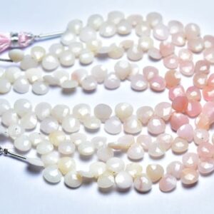Peru Pink Opal Heart Beads - 7 Inches - Beautiful Natural Faceted Peruvian Pink Opal Briolette - Size Is 6 - 6.5 Mm #2570 Peru Pink Opal Heart Beads - 7 Inches - Beautiful Natural Faceted Peruvian Pink Opal Briolette - Size Is 6 - 6.5 Mm #2570