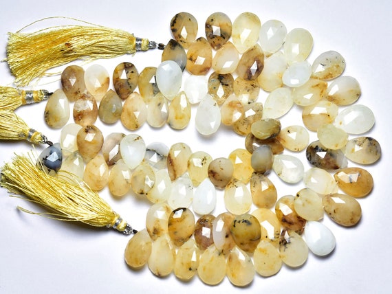 Rare Big Honey Dendritic Opal Briolette Beads - Natural Faceted Dendritic Opal Pear Briolettes - Size Is 13x10 - 11x17 Mm #238
