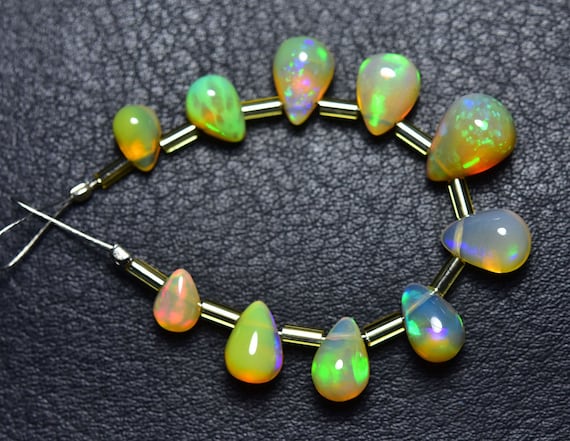 Superb Ethiopian Opal Teardrop Beads - 10 Pcs - Natural Smooth Ethiopian Welo Opal Tear Drop Briolette - Size Is 5x7 - 6.5x10 Mm #266 Superb Ethiopian Opal Teardrop Beads - 10 Pcs - Natural Smooth Ethiopian Welo Opal Tear Drop Briolette - Size Is 5x7 - 6.5x10 Mm #266