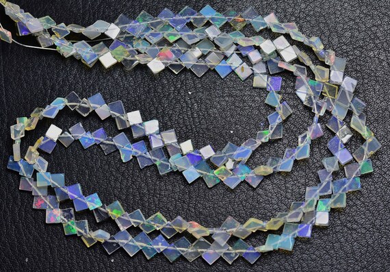 Superb Flashes Ethiopian Opal Square Beads - 16 Inches - Natural Smooth Fire Opal Ethiopian Opal Welo Square Beads - Size Is 4 - 5 Mm #2357 Superb Flashes Ethiopian Opal Square Beads - 16 Inches - Natural Smooth Fire Opal Ethiopian Opal Welo Square Beads - Size Is 4 - 5 Mm #2357