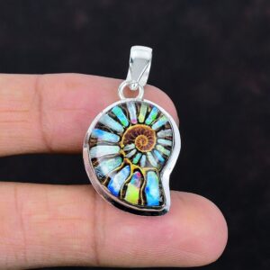 Ammonite Doublet Opal Pendant: Handmade Sterling Silver Jewelry