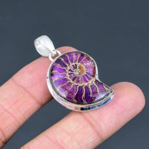 Ammonite Opal Doublet Pendant: Purple Gemstone, Sterling Silver, Handmade