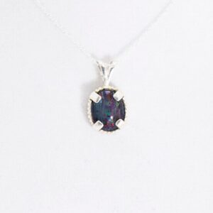 Australian Opal Pendant, Genuine Gemstone 10x8mm Oval Triplet, Set in 925 Sterling Silver Pendant With 18inch Chain Included