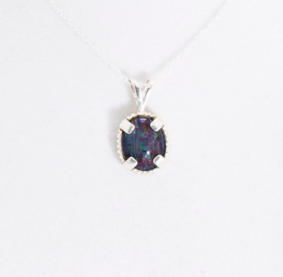 Australian Opal Pendant, Genuine Gemstone 10x8mm Oval Triplet, Set In 925 Sterling Silver Pendant With 18inch Chain Included Australian Opal Pendant, Genuine Gemstone 10x8mm Oval Triplet, Set In 925 Sterling Silver Pendant With 18inch Chain Included