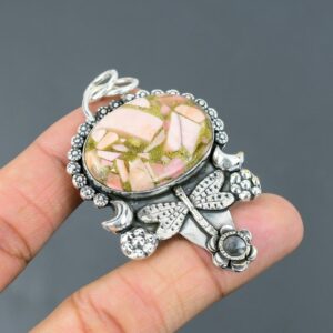 Copper Pink Opal Dragonfly Pendant: Handmade 925 Sterling Silver Jewelry
